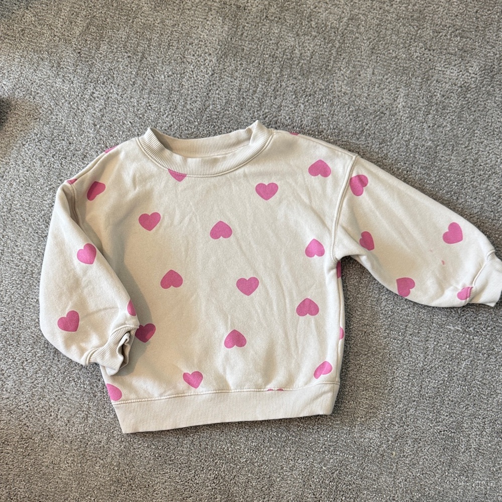 H&M Cream Sweatshirt with Pink Hearts 3/4T